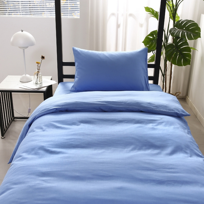 91家纺网 家纺一手货源 找家纺 橙子家居 2025新款全棉纯棉上下铺宿舍三件套多件套系列 天蓝