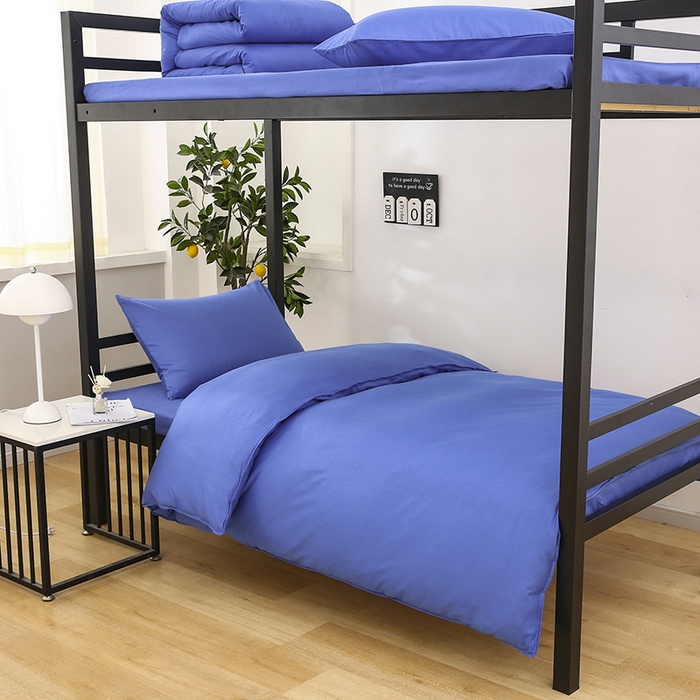 91家纺网 家纺一手货源 找家纺 橙子家居 2025新款全棉纯棉上下铺宿舍三件套多件套系列 中天蓝