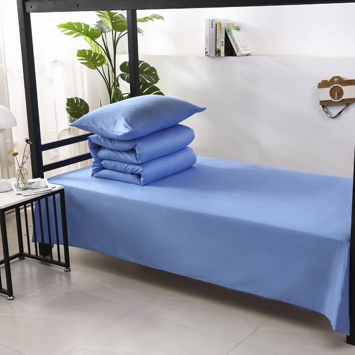 91家纺网 家纺一手货源 找家纺 橙子家居 2025新款全棉纯棉上下铺宿舍三件套多件套系列 天蓝