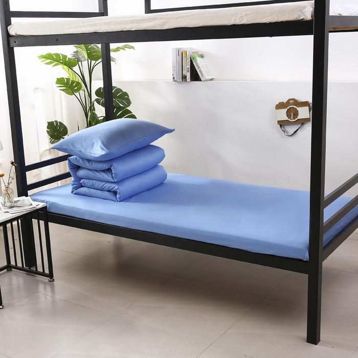 91家纺网 家纺一手货源 找家纺 橙子家居 2025新款全棉纯棉上下铺宿舍三件套多件套系列 天蓝