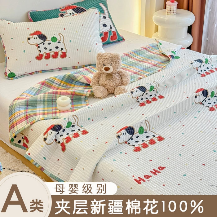 91家纺网 家纺一手货源 找家纺 （总）橙子家居 2025新款双面纯棉夹层新疆棉花数码印花系列床盖单件-单床盖,斑点狗红,大眼萌红,粉蝴蝶结,花蔓蓝,花兔,花野,黄宽条,柿柿狗,淑女狗,兔兔熊,英文猫粉,樱为有你