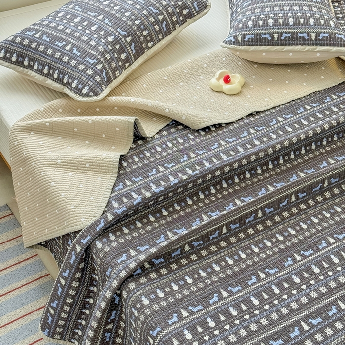 91家纺网 家纺一手货源 找家纺 （总）橙子家居 2025新款双面全棉纯棉13372印花棉花床盖三件套-第二批