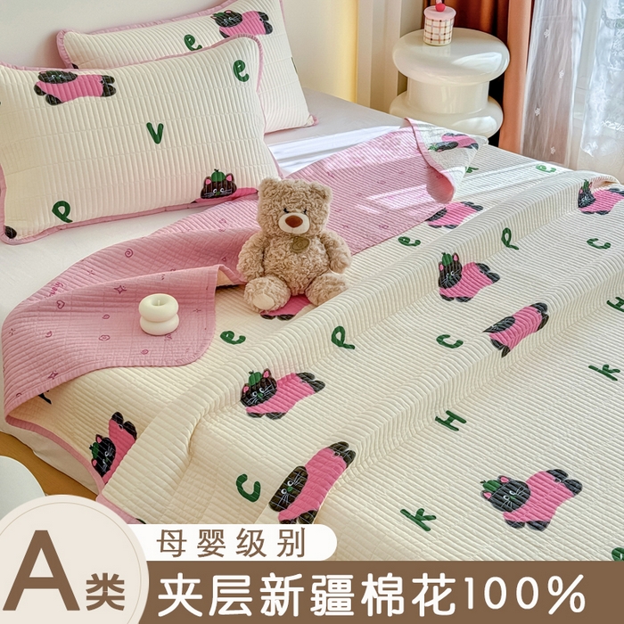 91家纺网 家纺一手货源 找家纺 （总）橙子家居 2025新款双面纯棉夹层新疆棉花数码印花系列床盖单件-单床盖