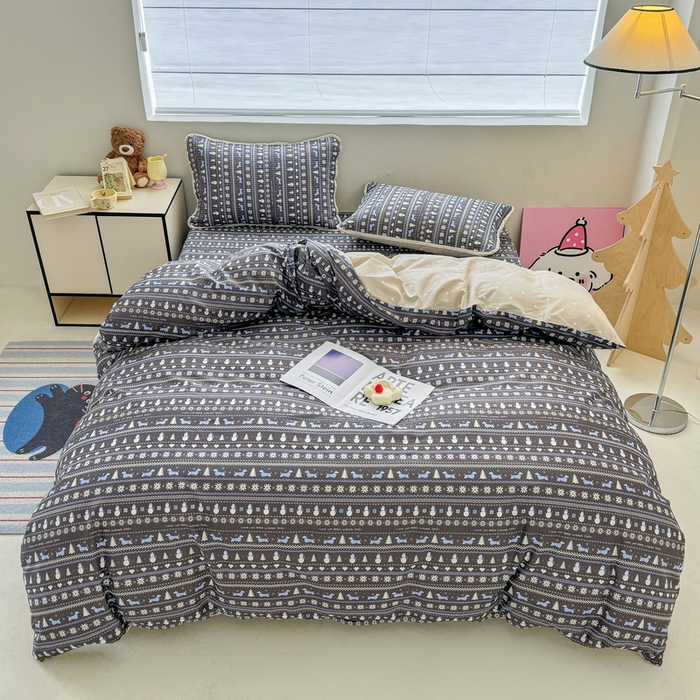 91家纺网 家纺一手货源 找家纺 橙子家居 2025新款双面全棉纯棉13372印花棉花床盖三件套-第二批 波西米亚黑