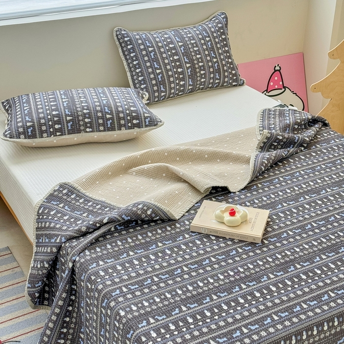 91家纺网 家纺一手货源 找家纺 橙子家居 2025新款双面全棉纯棉13372印花棉花床盖三件套-第二批 波西米亚黑