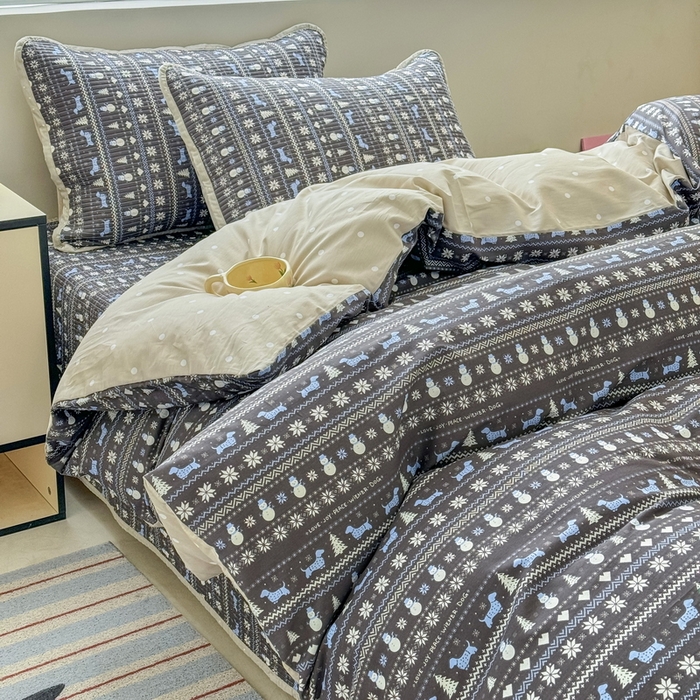 91家纺网 家纺一手货源 找家纺 橙子家居 2025新款双面全棉纯棉13372印花棉花床盖三件套-第二批 波西米亚黑