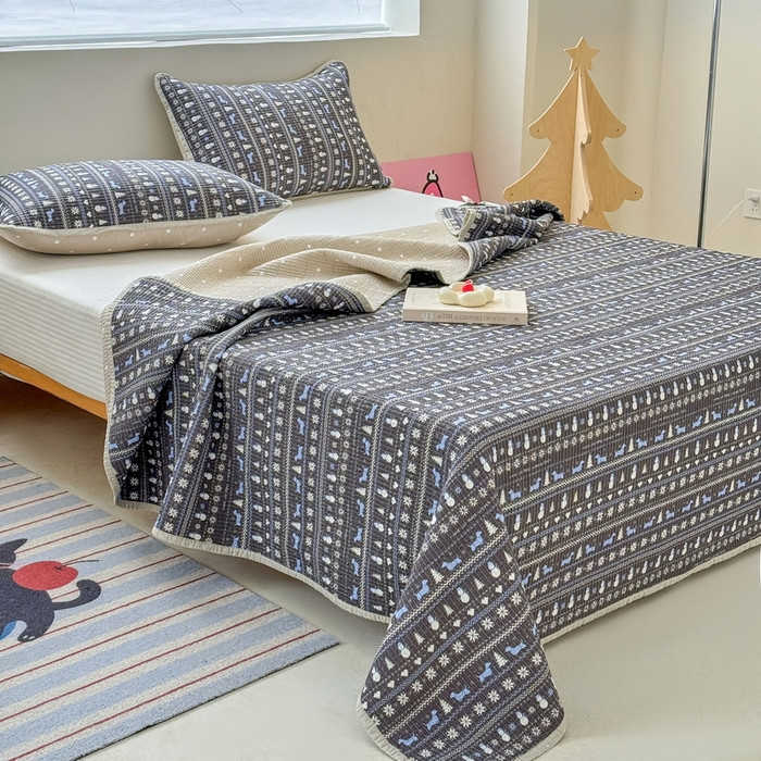 91家纺网 家纺一手货源 找家纺 橙子家居 2025新款双面全棉纯棉13372印花棉花床盖三件套-第二批 波西米亚黑