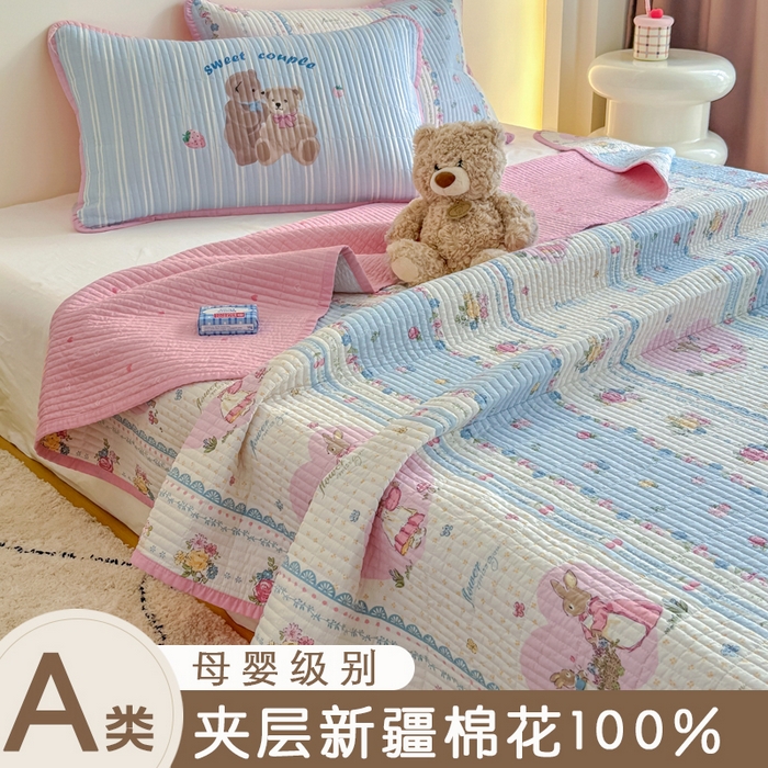橙子家居 2025新款双面纯棉夹层新疆棉花数码印花系列床盖单件-单床盖 花兔