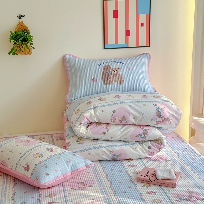 91家纺网 家纺一手货源 找家纺 橙子家居 2025新款双面纯棉夹层新疆棉花数码印花系列床盖单件-单床盖 花兔