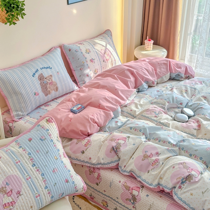 91家纺网 家纺一手货源 找家纺 橙子家居 2025新款双面纯棉夹层新疆棉花数码印花系列床盖单件-单床盖 花兔