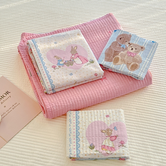 91家纺网 家纺一手货源 找家纺 橙子家居 2025新款双面纯棉夹层新疆棉花数码印花系列床盖单件-单床盖 花兔