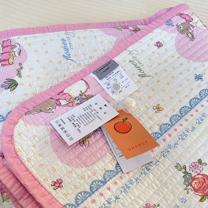 91家纺网 家纺一手货源 找家纺 橙子家居 2025新款双面纯棉夹层新疆棉花数码印花系列床盖单件-单床盖 花兔