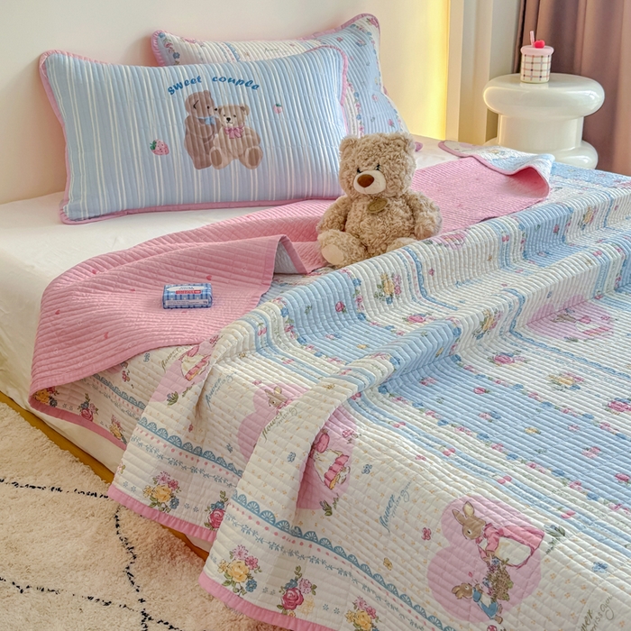 91家纺网 家纺一手货源 找家纺 橙子家居 2025新款双面纯棉夹层新疆棉花数码印花系列床盖单件-单床盖 花兔