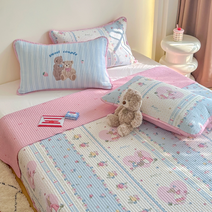 91家纺网 家纺一手货源 找家纺 橙子家居 2025新款双面纯棉夹层新疆棉花数码印花系列床盖单件-单床盖 花兔