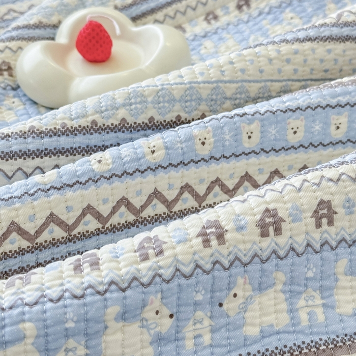 91家纺网 家纺一手货源 找家纺 橙子家居 2025新款双面全棉纯棉13372印花棉花床盖三件套-第二批 波西米亚浅蓝