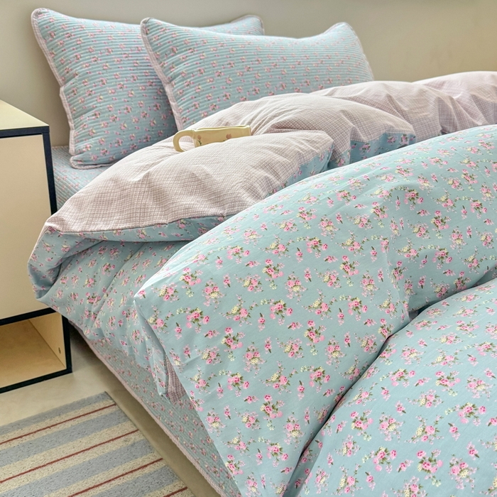 91家纺网 家纺一手货源 找家纺 橙子家居 2025新款双面全棉纯棉13372印花棉花床盖三件套-第二批 花期漫