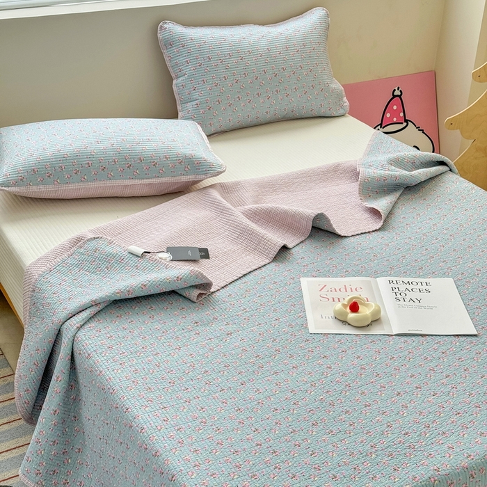 91家纺网 家纺一手货源 找家纺 橙子家居 2025新款双面全棉纯棉13372印花棉花床盖三件套-第二批 花期漫