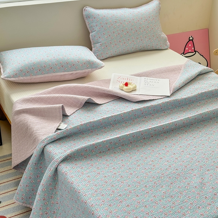 91家纺网 家纺一手货源 找家纺 橙子家居 2025新款双面全棉纯棉13372印花棉花床盖三件套-第二批 花期漫