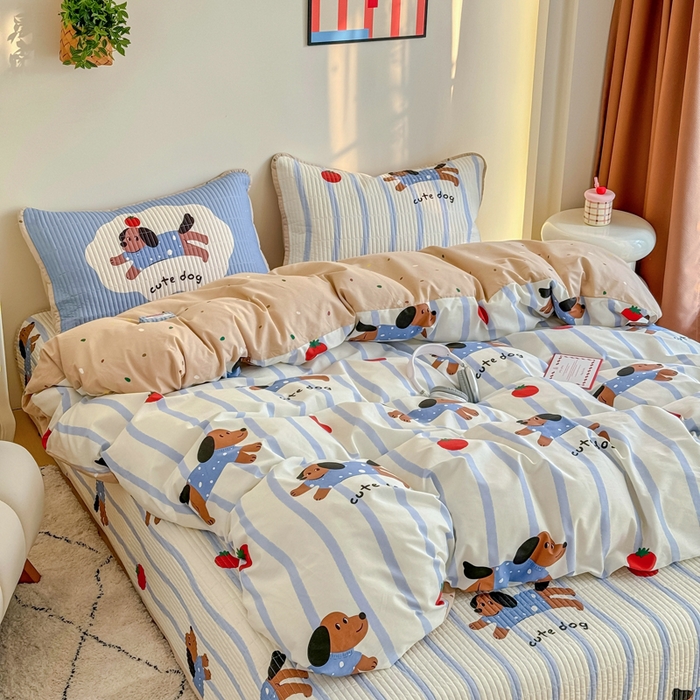 91家纺网 家纺一手货源 找家纺 橙子家居 2025新款双面纯棉夹层新疆棉花数码印花系列床盖单件-单床盖 柿柿狗