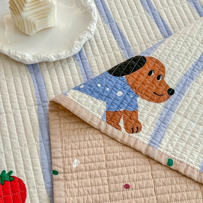 91家纺网 家纺一手货源 找家纺 橙子家居 2025新款双面纯棉夹层新疆棉花数码印花系列床盖单件-单床盖 柿柿狗