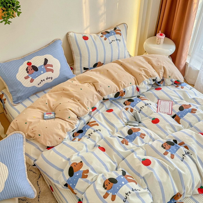 91家纺网 家纺一手货源 找家纺 橙子家居 2025新款双面纯棉夹层新疆棉花数码印花系列床盖单件-单床盖 柿柿狗