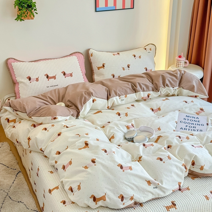 91家纺网 家纺一手货源 找家纺 橙子家居 2025新款双面纯棉夹层新疆棉花数码印花系列床盖单件-单床盖 淑女狗