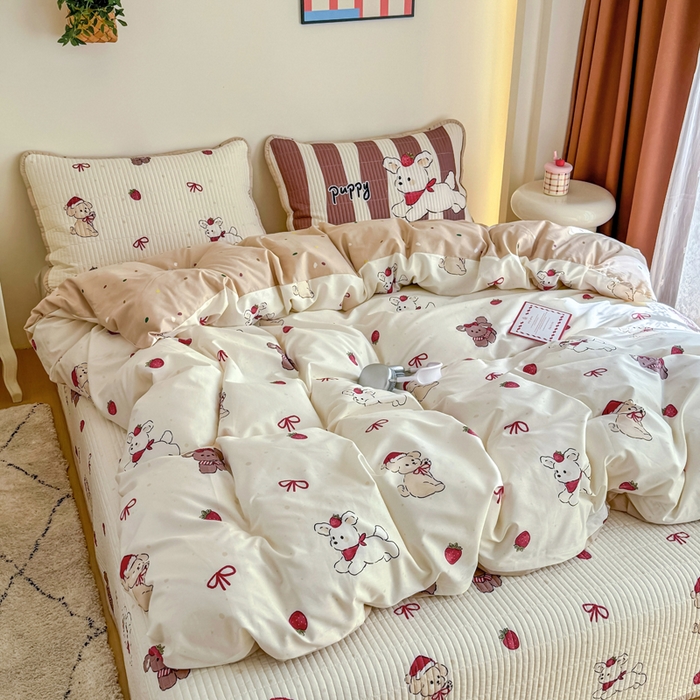 91家纺网 家纺一手货源 找家纺 橙子家居 2025新款双面纯棉夹层新疆棉花数码印花系列床盖单件-单床盖 兔兔熊