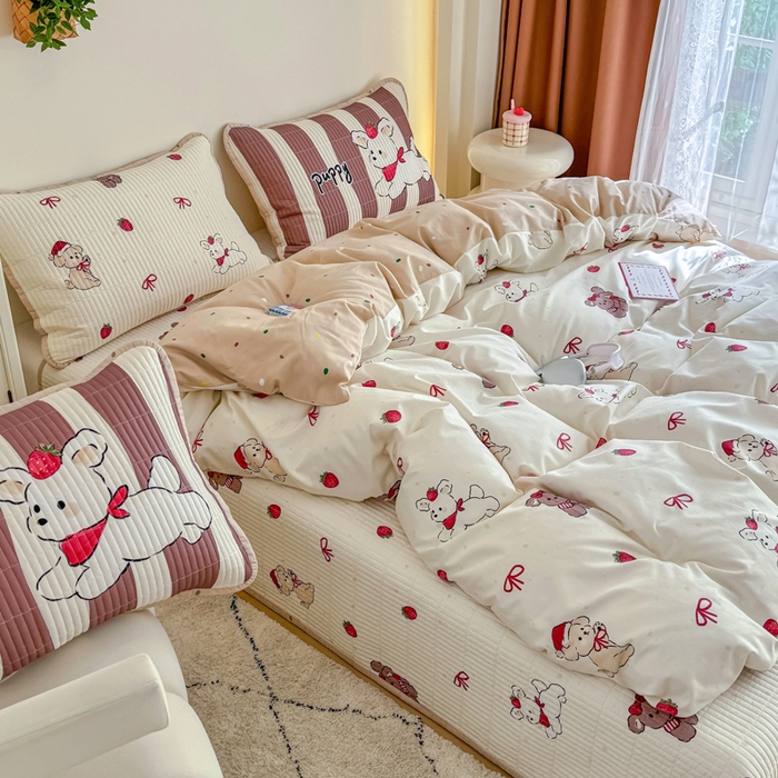 91家纺网 家纺一手货源 找家纺 橙子家居 2025新款双面纯棉夹层新疆棉花数码印花系列床盖单件-单床盖 兔兔熊