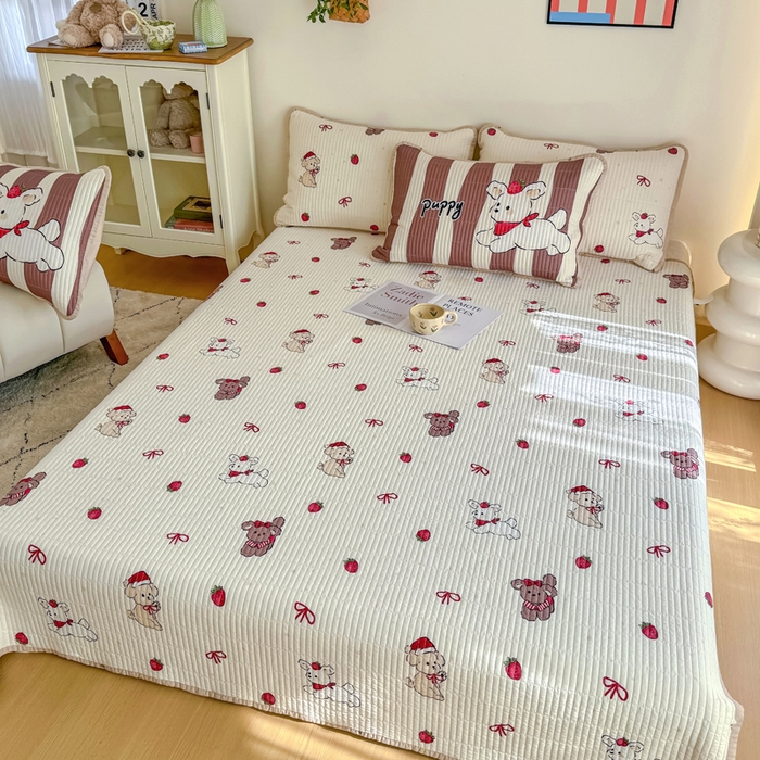 91家纺网 家纺一手货源 找家纺 橙子家居 2025新款双面纯棉夹层新疆棉花数码印花系列床盖单件-单床盖 兔兔熊