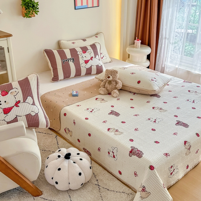 91家纺网 家纺一手货源 找家纺 橙子家居 2025新款双面纯棉夹层新疆棉花数码印花系列床盖单件-单床盖 兔兔熊