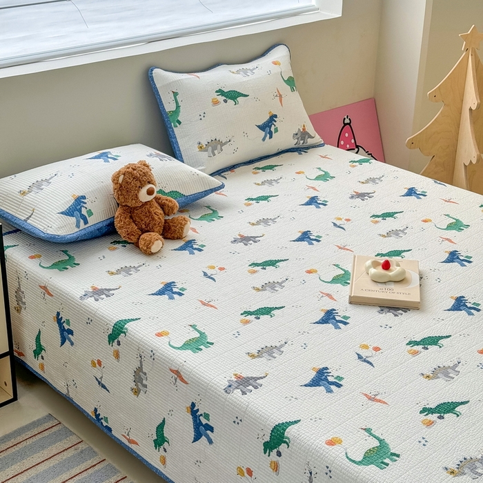 91家纺网 家纺一手货源 找家纺 橙子家居 2025新款双面全棉纯棉13372印花棉花床盖三件套-第二批 小飞龙