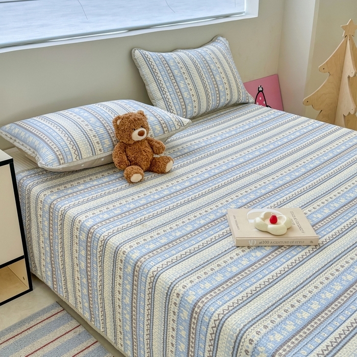 91家纺网 家纺一手货源 找家纺 橙子家居 2025新款双面全棉纯棉13372印花棉花床盖四件套-第二批 波西米亚浅蓝