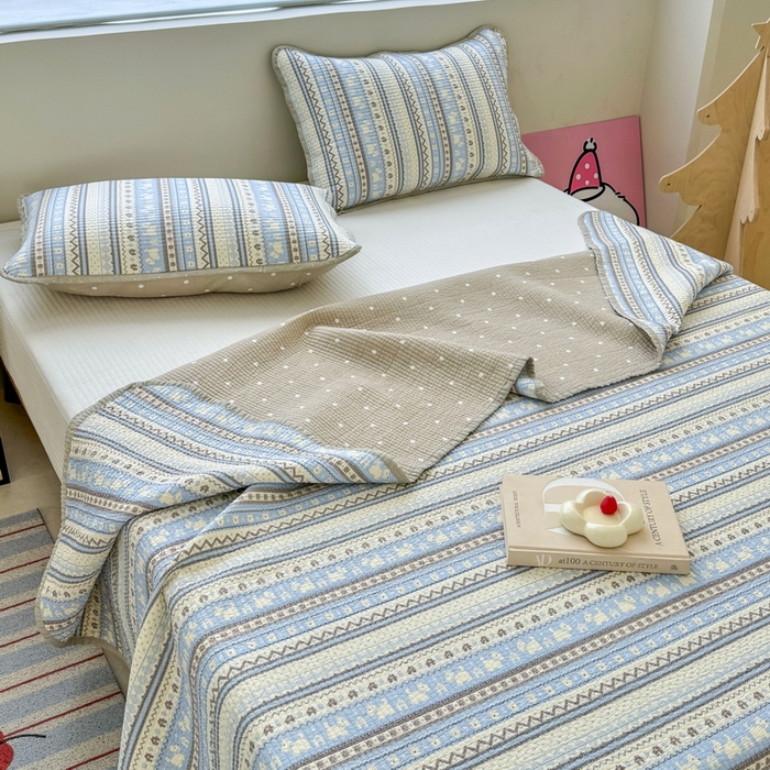 91家纺网 家纺一手货源 找家纺 橙子家居 2025新款双面全棉纯棉13372印花棉花床盖四件套-第二批 波西米亚浅蓝