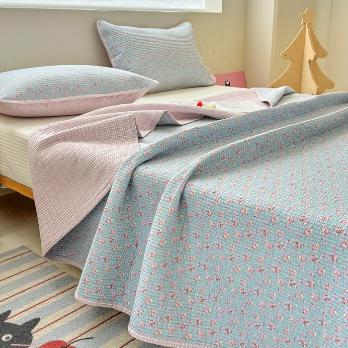 91家纺网 家纺一手货源 找家纺 橙子家居 2025新款双面全棉纯棉13372印花棉花床盖四件套-第二批 花期漫