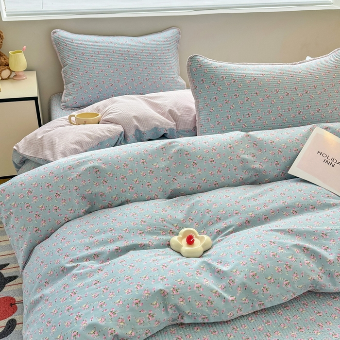 91家纺网 家纺一手货源 找家纺 橙子家居 2025新款双面全棉纯棉13372印花棉花床盖四件套-第二批 花期漫