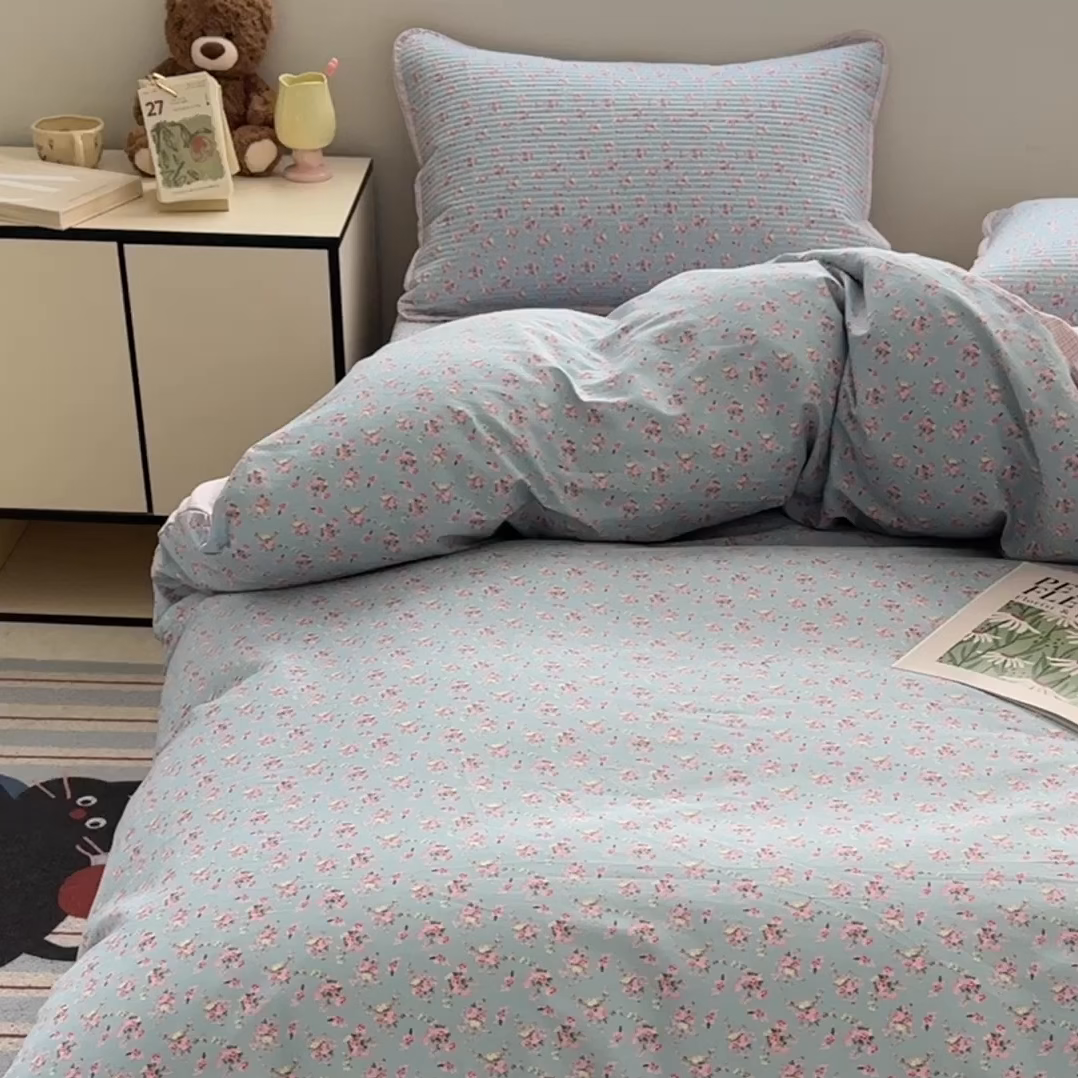 91家纺网 家纺一手货源 找家纺 橙子家居 2025新款双面全棉纯棉13372印花棉花床盖四件套-第二批 花期漫