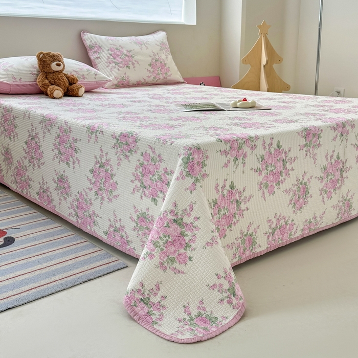 91家纺网 家纺一手货源 找家纺 橙子家居 2025新款双面全棉纯棉13372印花棉花床盖四件套-第二批 苏亚粉