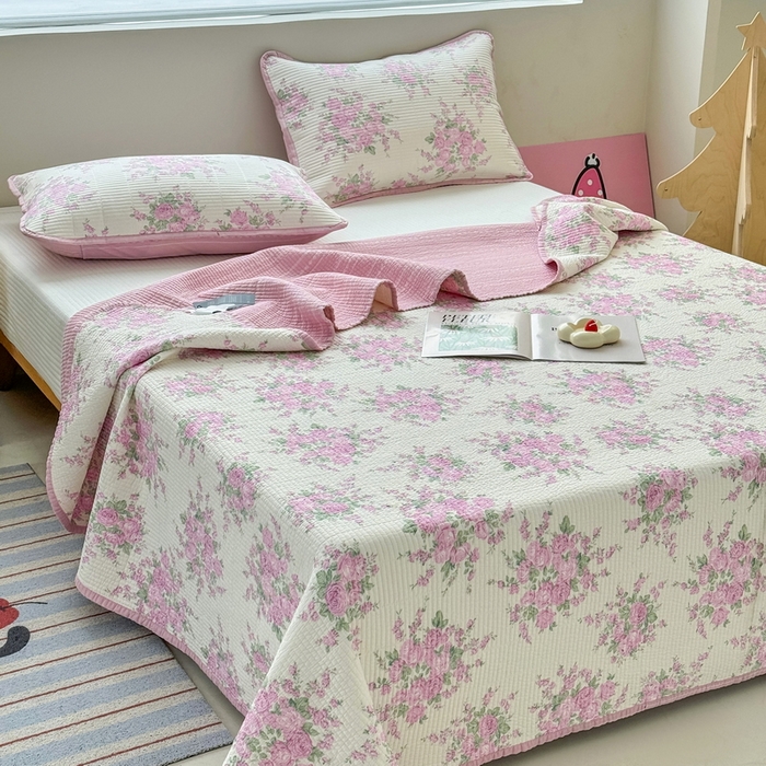 91家纺网 家纺一手货源 找家纺 橙子家居 2025新款双面全棉纯棉13372印花棉花床盖四件套-第二批 苏亚粉