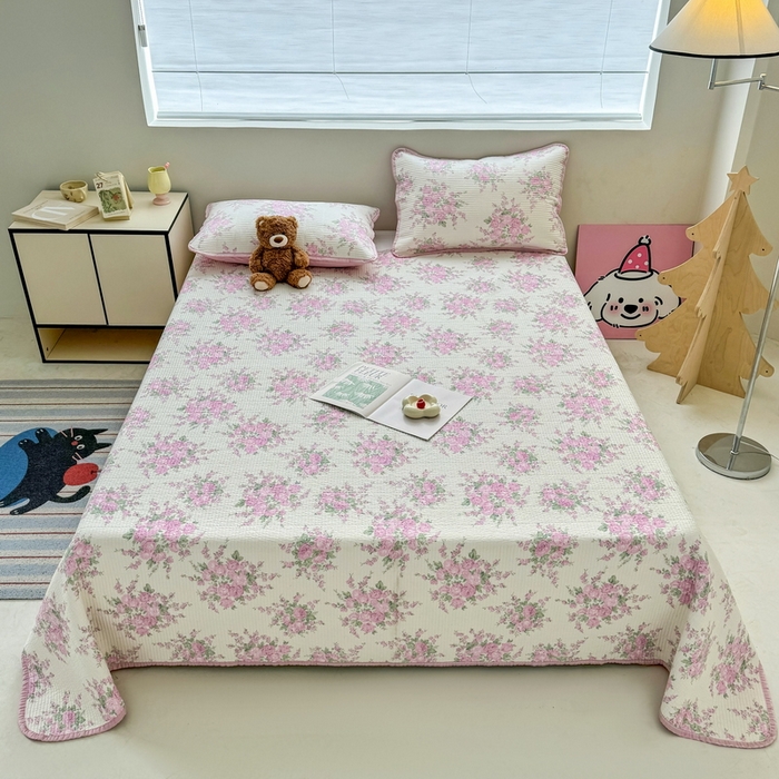 91家纺网 家纺一手货源 找家纺 橙子家居 2025新款双面全棉纯棉13372印花棉花床盖四件套-第二批 苏亚粉