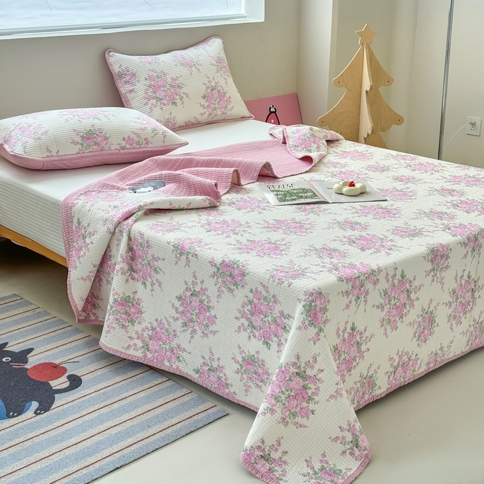 91家纺网 家纺一手货源 找家纺 橙子家居 2025新款双面全棉纯棉13372印花棉花床盖四件套-第二批 苏亚粉