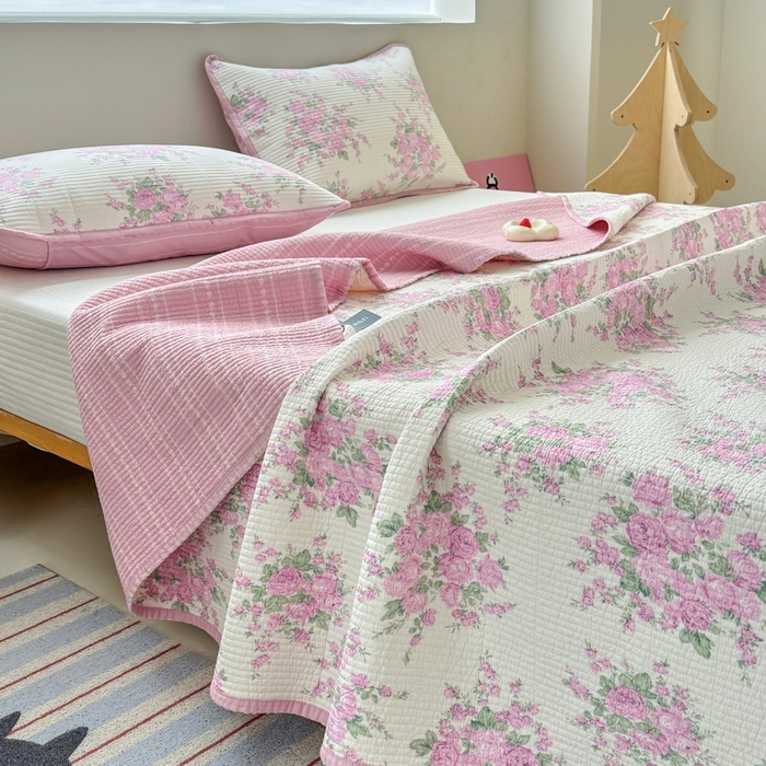 91家纺网 家纺一手货源 找家纺 橙子家居 2025新款双面全棉纯棉13372印花棉花床盖四件套-第二批 苏亚粉