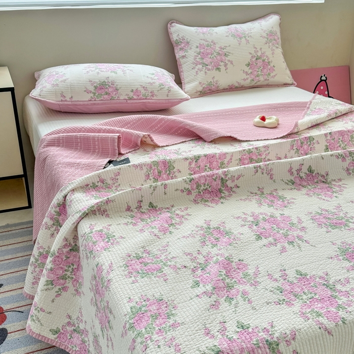 91家纺网 家纺一手货源 找家纺 橙子家居 2025新款双面全棉纯棉13372印花棉花床盖四件套-第二批 苏亚粉