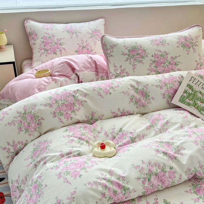 91家纺网 家纺一手货源 找家纺 橙子家居 2025新款双面全棉纯棉13372印花棉花床盖四件套-第二批 苏亚粉