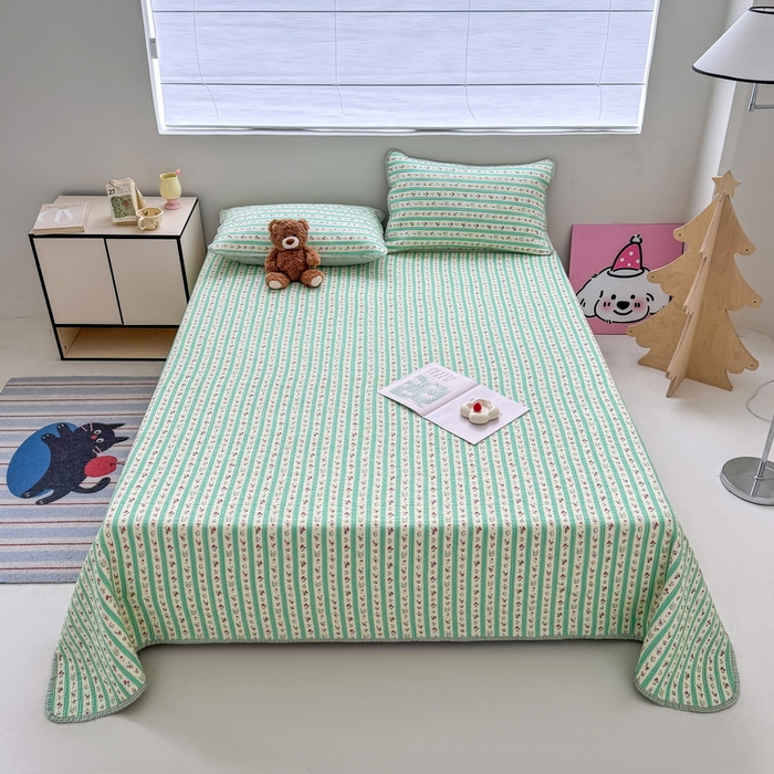 91家纺网 家纺一手货源 找家纺 橙子家居 2025新款双面全棉纯棉13372印花棉花床盖四件套-第二批 雾夏-绿