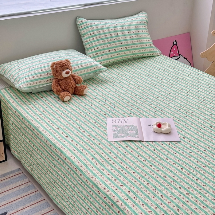 91家纺网 家纺一手货源 找家纺 橙子家居 2025新款双面全棉纯棉13372印花棉花床盖四件套-第二批 雾夏-绿