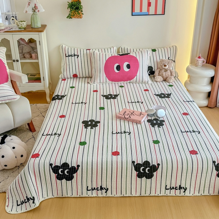 91家纺网 家纺一手货源 找家纺 橙子家居 2025新款双面纯棉夹层新疆棉花数码印花床盖四件套-第一批 大眼萌红