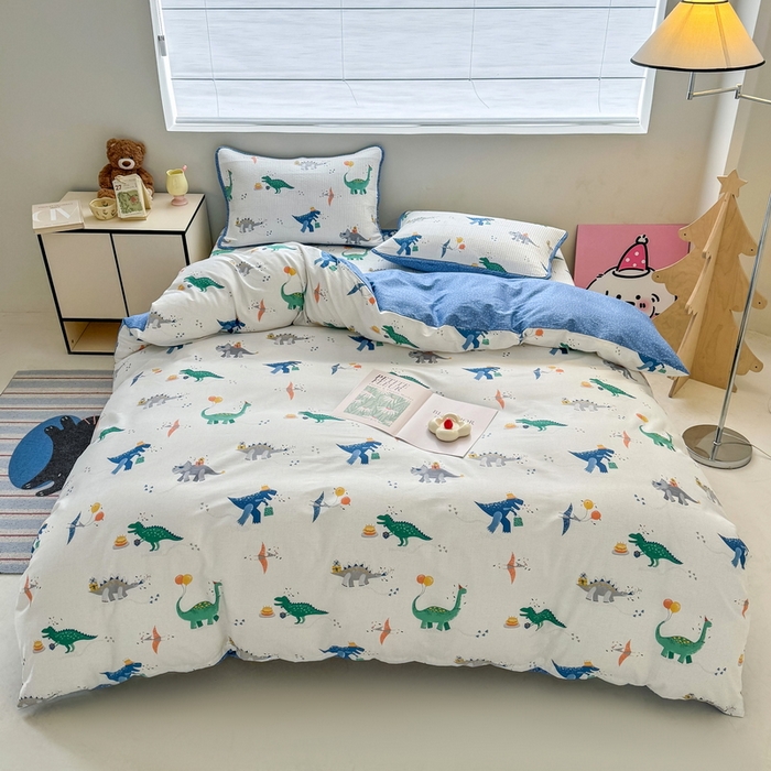 91家纺网 家纺一手货源 找家纺 橙子家居 2025新款双面全棉纯棉13372印花棉花床盖四件套-第二批 小飞龙