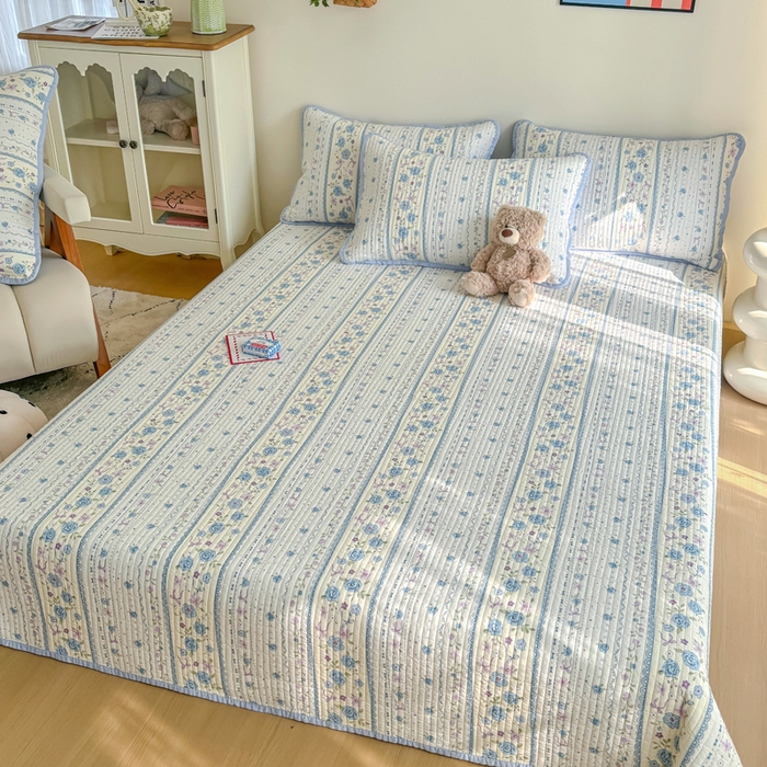 91家纺网 家纺一手货源 找家纺 橙子家居 2025新款双面纯棉夹层新疆棉花数码印花床盖四件套-第一批 花蔓蓝