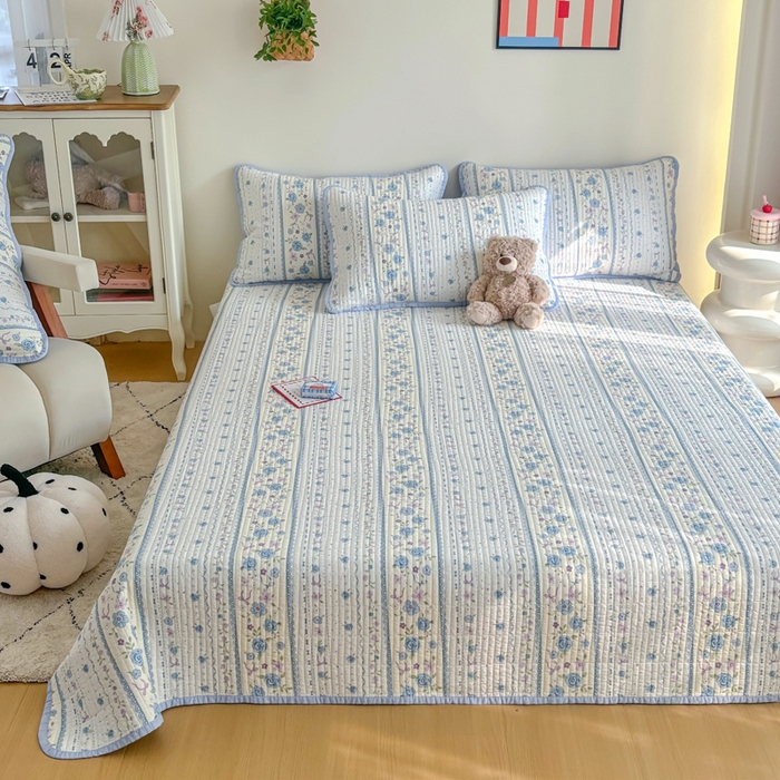 91家纺网 家纺一手货源 找家纺 橙子家居 2025新款双面纯棉夹层新疆棉花数码印花床盖四件套-第一批 花蔓蓝