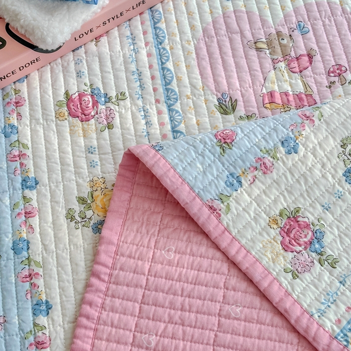 91家纺网 家纺一手货源 找家纺 橙子家居 2025新款双面纯棉夹层新疆棉花数码印花床盖四件套-第一批 花兔